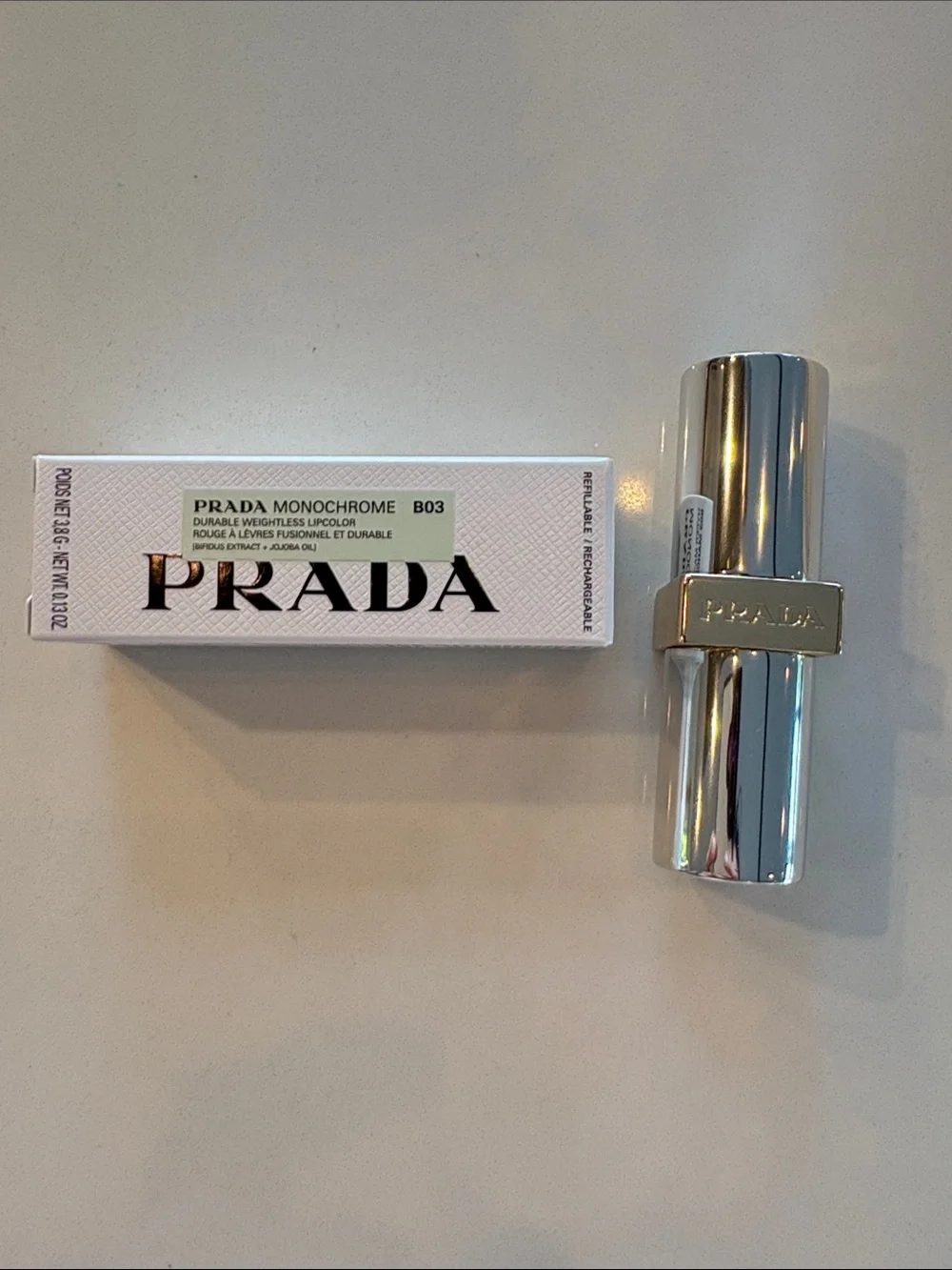 Prada Monochrome Hyper Matte Lipstick in shade B03 Mahogany